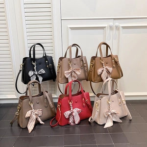 Women High Quality PU Leather Handbag With Scarf Decoration Litchi Grain Fashion Crossbody Shoulder Bag For Daily Commute