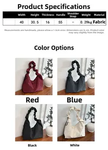 Size guide for a large waffle fabric tote bag showing dimensions and four available colors