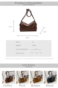 Size chart showing large 33cm PU leather Boston bag with four colors and dimensions