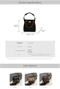 Size chart showing dimensions for large capacity tote bag with PU and suede materials