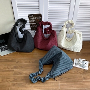 Women Plaid Canvas Hobo Bag Large Capacity Casual Tote With Ruched Shoulder Strap And Zipper