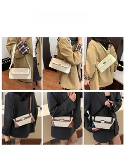 Detail shots showing multiple ways to wear the litchi pattern flap bag with adjustable strap