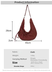 Detailed dimension guide for the red checkered fabric crescent bag with size specifications