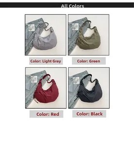 Detailed grid view of quilted crossbody dumpling bags in light gray, green, red, and black