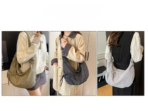 Three-color comparison of large capacity crescent crossbody bags in khaki and grey