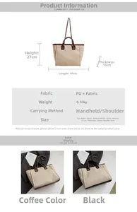 Detailed view of the large canvas tote bag showing its texture, PU leather trim and metal chains