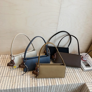 Retro Underarm Baguette Bag Suede Texture PU Leather Large Capacity Simple Commuter Shoulder Handbag With Decorative Pendants