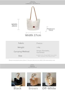 Detailtabelle zeigt Plüschhandtasche Maße 37x28x15cm und verfügbare Herbstfarben