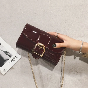 Sac Bandoulière Femme Cuir Verni Brillant Petit Sac À Main Carré Chaîne Métal Doré Et Boucle Casual Party Couleur Unie