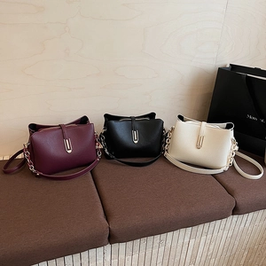 Fashion Women Shoulder Crossbody Bag PU Pebbled Leather Golden Chain Strap Urban Simple Retro Square Handbag