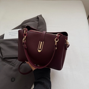 Elegant wine red lychee leather crossbody bag with gold chain strap and metal clasp