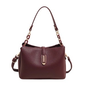 Chic burgundy leather crossbody bag with lychee texture and gold metal buckle