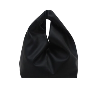 Minimalist black knot cloud bag in soft PU leather with a unique pleated design
