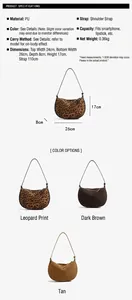 Detailed size chart for the leopard print crescent bag with 110cm shoulder strap specs