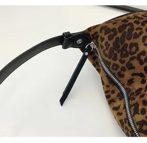 Detail of leopard print fabric with black zipper and high-quality leather puller