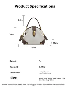 Detailed dimensions and product specs for this white and brown textured PU leather bag