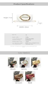 Detail view of stylish evening clutch with gold oval clasp and five color options