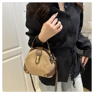 Close-up of crocodile texture and golden clasp on the khaki crossbody handbag