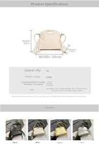 Tableau des tailles et options de couleurs pour ce sac cabas en PU à bandoulière large