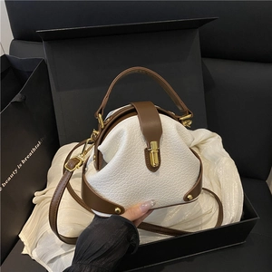 Retro crocodile pattern crossbody bag in white and brown with golden twist lock