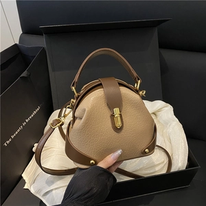 Retro brown embossed leather handbag with gold lock and luxury gift box packaging