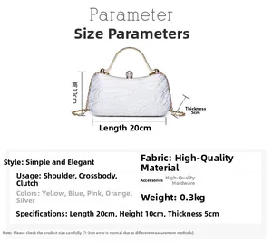 Detailed size chart for retro chain clutch bag measuring 20x10x5cm with metal handle