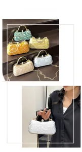 Colorful wave-textured evening clutch bags with pearl clasp and metal chain handles