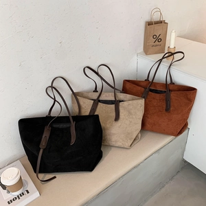 Sac Fourre-Tout Femme Grande Capacité Daim PU Cuir Minimaliste Commuter Épaule Main Rétro Finition Mate