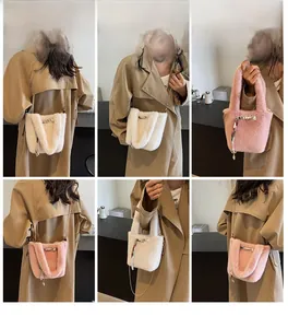 Dettaglio borsa a secchiello in peluche con perle e foulard in seta in diversi stili
