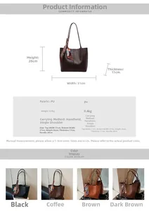 Vue détaillée du grand sac cabas en cuir PU avec dimensions 31cm et poignée en foulard