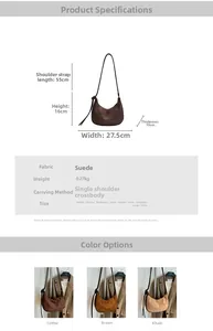 Spécifications de taille et options de couleur pour le sac hobo en daim