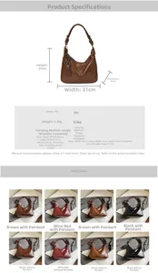 Detailed size specifications for the vintage PU leather crescent tote and crossbody bag