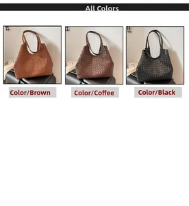 Three large woven tote bags in brown, coffee and black colors for daily commuting