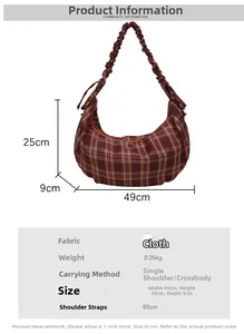 Size chart showing 49cm width and 25cm height for this plaid pattern crossbody bag