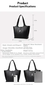 Size chart and dimensions for the black litchi pattern leather tote bag with metal hardware