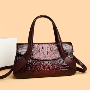 Borsa a mano retrò bordeaux con motivo coccodrillo, manici larghi e tracolla