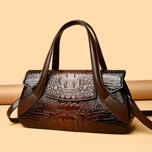 Borsa a mano marrone con trama a coccodrillo, grande capacità e tracolla rimovibile