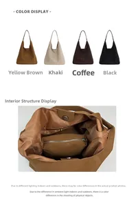 Internal view showing zipper compartment and magnetic closure of the suede tote bag