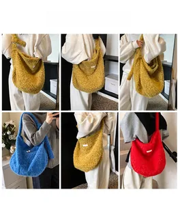 Plush faux fur hobo bags in vibrant colors shown on models for style and capacity