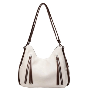 Sac fourre-tout crème minimaliste avec bandoulières marron foncé et fermetures à franges
