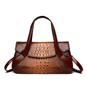 Borsa tote retrò marrone scuro con motivo a coccodrillo e texture in pelle goffrata