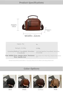 Detailed size chart and specifications for retro PU leather crossbody square handbag