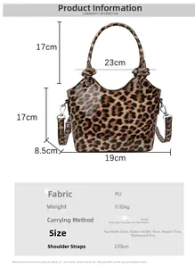 Detailed size specifications for leopard print bucket bag with knots and strap