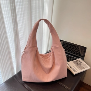 Sac hobo en velours côtelé rose à grande capacité pour les loisirs et le travail