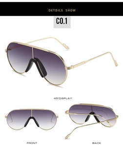 Three-angle view of gold pilot sunglasses with purple gradient lenses and reinforced bridge