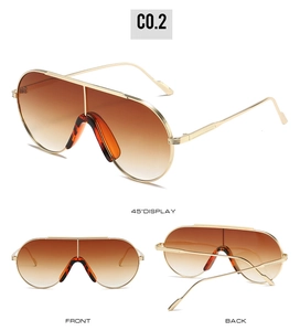 Three-view display of gold pilot sunglasses with tea gradient lenses and detail coding