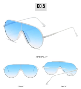 Three perspectives of white pilot sunglasses with blue gradient lenses and sleek frames