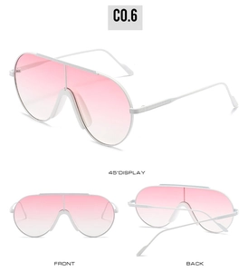 Three-angle views of large white frame sunglasses with pink gradient lenses, model C0.6