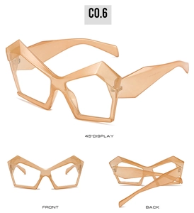 Vista multi-angolo di montatura occhiali geometrica cat-eye in arancione trasparente