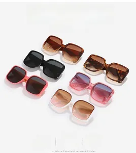 Detailed display of oversized square sunglasses in multiple fashion colors and frames